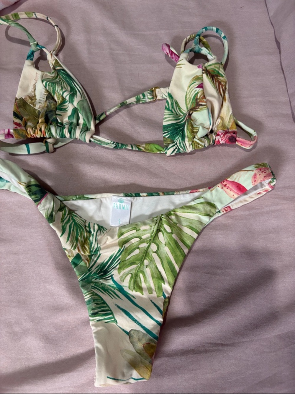 triangl swimwear Tropical Leaf Print Bikini in Green and Cream